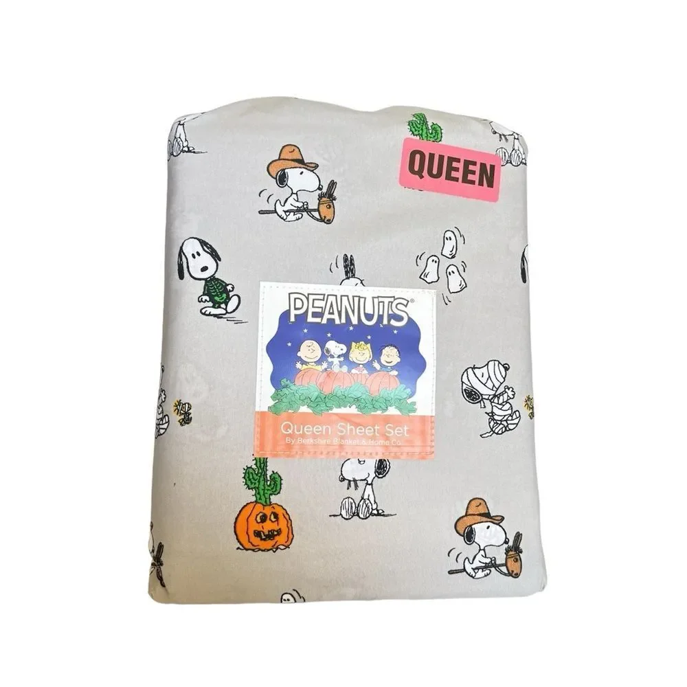 4PC Peanuts Snoopy Halloween Ghost Mummy Witch White Queen Sheet Set